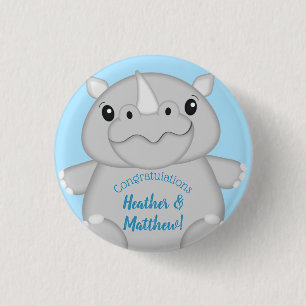 Rhino Baby Shower Safari Blue 3 Cm Round Badge
