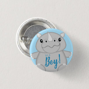 Rhino Baby Shower Safari Blue 3 Cm Round Badge