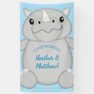 Rhino Baby Shower Safari Blue Banner