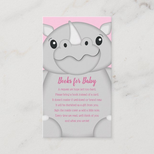 Rhino Baby Shower Safari Pink Girl Enclosure Card (Front)