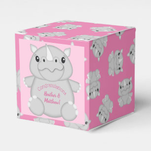Rhino Baby Shower Safari Pink Girl Favour Box