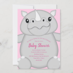 Rhino Baby Shower Safari Pink Girl Invitation