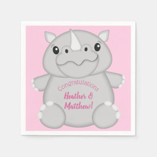 Rhino Baby Shower Safari Pink Girl Napkin