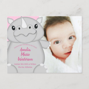 Rhino Baby Shower Safari Pink Girl Postcard