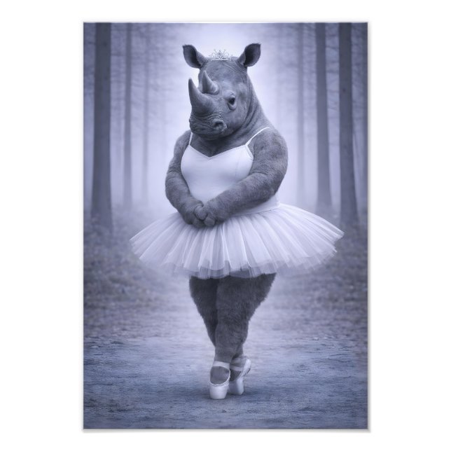 Rhino Ballerina in Misty Forest Photo Print (Front)