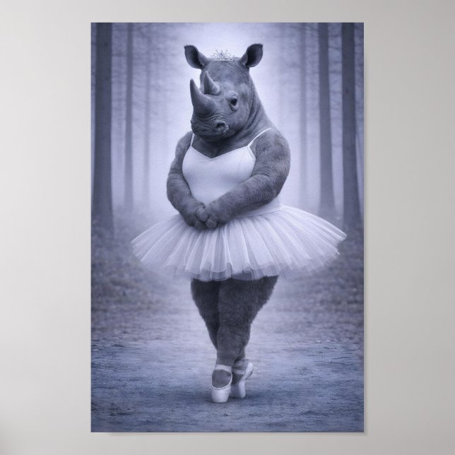 Rhino Ballerina in Misty Forest Poster (Front)