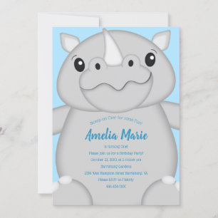 Rhino Birthday Party Blue Invitation