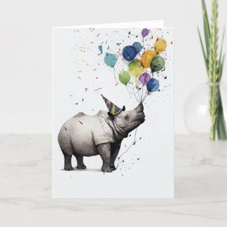 Rhino Birthday Party Folded Greeting Card