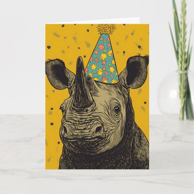 Rhino Birthday Party Greeting Card (Front)