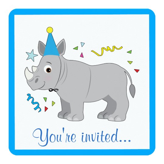Rhino Birthday with Party Hat Invitation Zazzle.co.uk