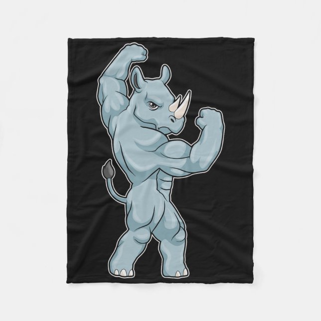 Rhino Bodybuilder Bodybuilding Sports  Fleece Blanket (Front)