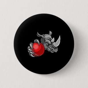 Rhino Cartoon Sports Rhinos Team Mascot Holding Cr 6 Cm Round Badge