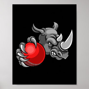 Rhino Cartoon Sports Rhinos Team Mascot Holding Cr Poster