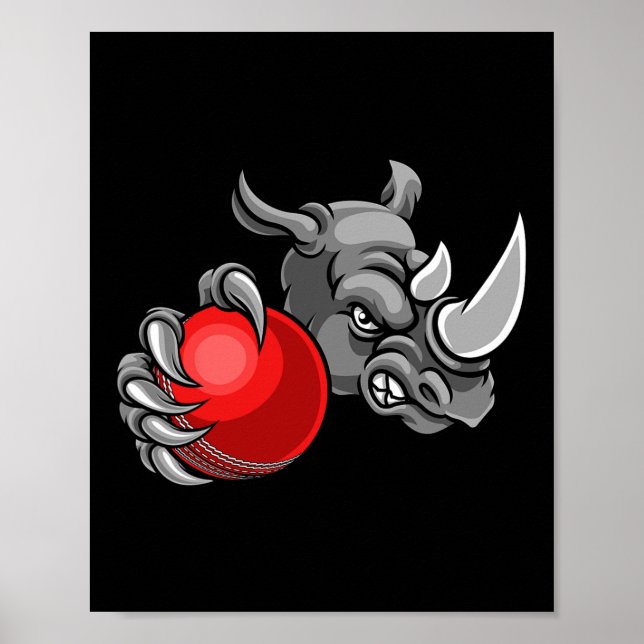 Rhino Cartoon Sports Rhinos Team Mascot Holding Cr Poster (Front)
