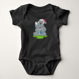 Rhino Christmas Santa hat Baby Bodysuit