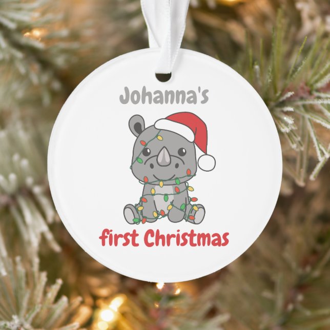 Rhino Christmas Winter Babys first Christmas Ornament (Tree)