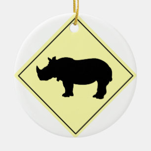 Rhino Crossing Sign Ceramic Tree Decoration