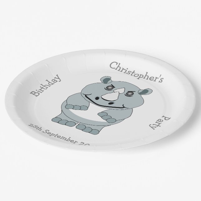 Rhino Design Birthday Party Paper Plate (Angled)