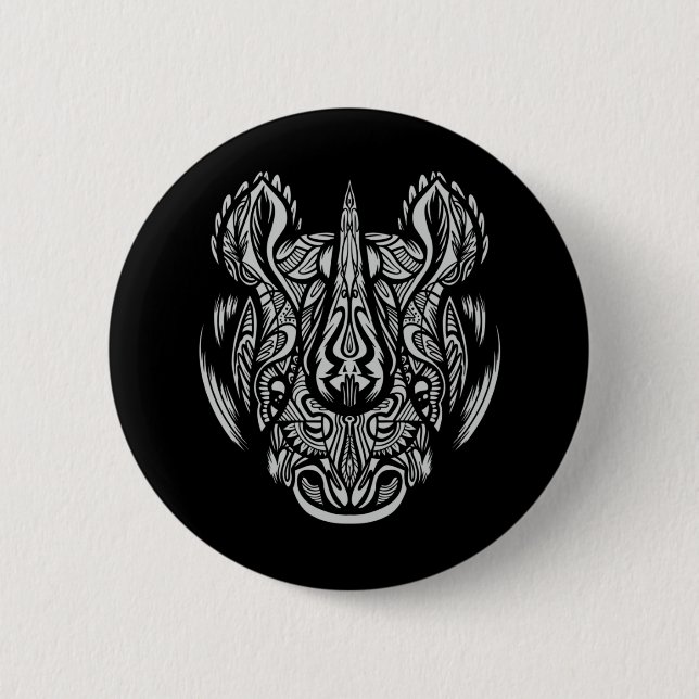 Rhino Face Ornamental design 6 Cm Round Badge (Front)