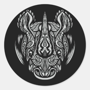 Rhino Face Ornamental design Classic Round Sticker
