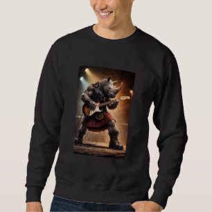 Rhino Guitarist in Kilt Rocking Out Sweatshirt