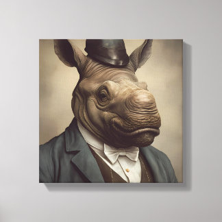 Rhino In a Suit | Animal Art | Animal in a Suit  Canvas Print