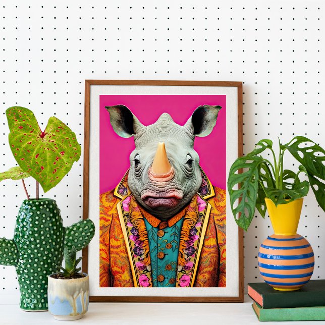 Rhino in Funky Suit Portrait Animal Fashion Art  Poster (Creator Uploaded)