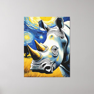 Rhino in the Starry Night Canvas Print