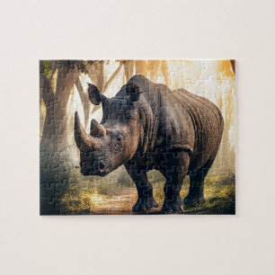 Rhino Jigsaw Puzzle, Jungle Themed Jigsaw Puzzle