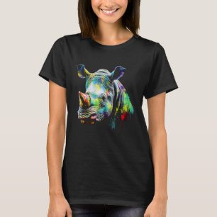Rhino Lover Artwork Colourful Animal Motif Rhino T-Shirt