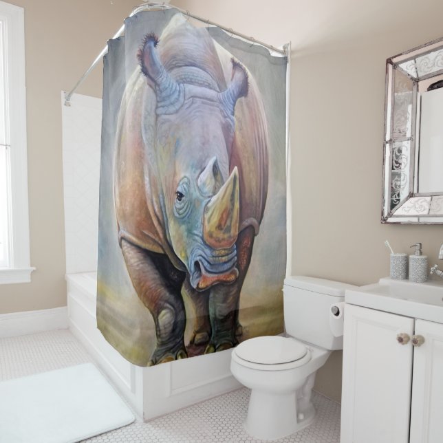 Rhino Lovers | Art Cute Rhino Portrait Print Shower Curtain (In Situ)