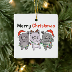 Rhino Merry Christmas Cute Dogs Holiday Ceramic Ornament