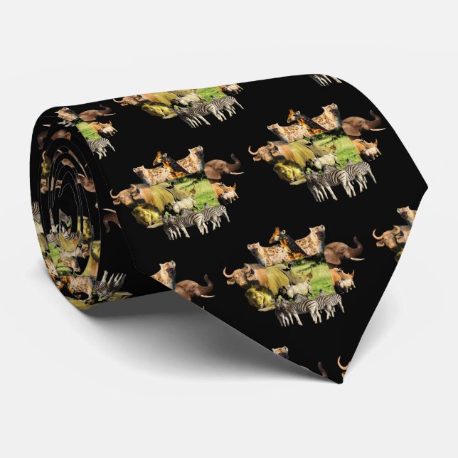Rhino Mum and Calf Wildlife Frame Neck Tie (Rolled)