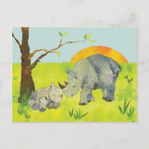 Rhino Mum & Baby Postcard