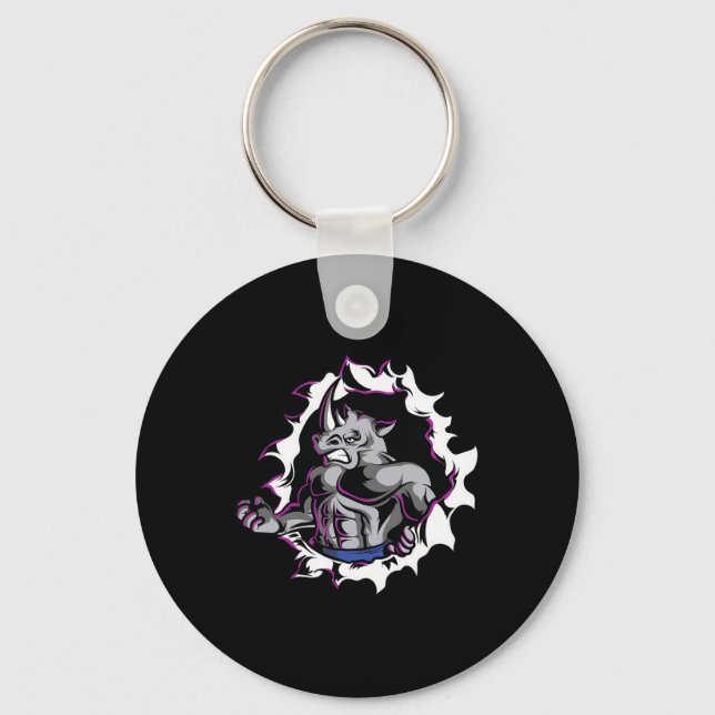 Rhino Muscles Fitness Bodybuilding Weight Lifting  Key Ring (Front)