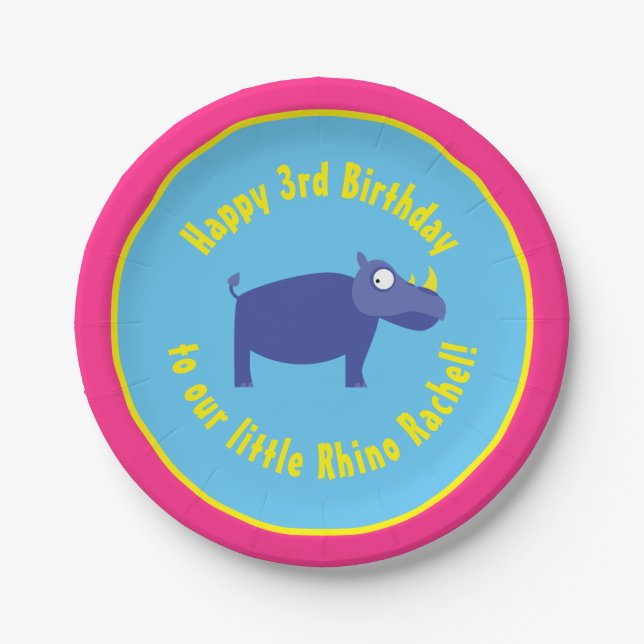 Rhino Paper Plates Animal Birthday Party (Front)