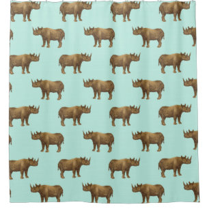 Rhino Pattern Teal and Golden Shower Curtain