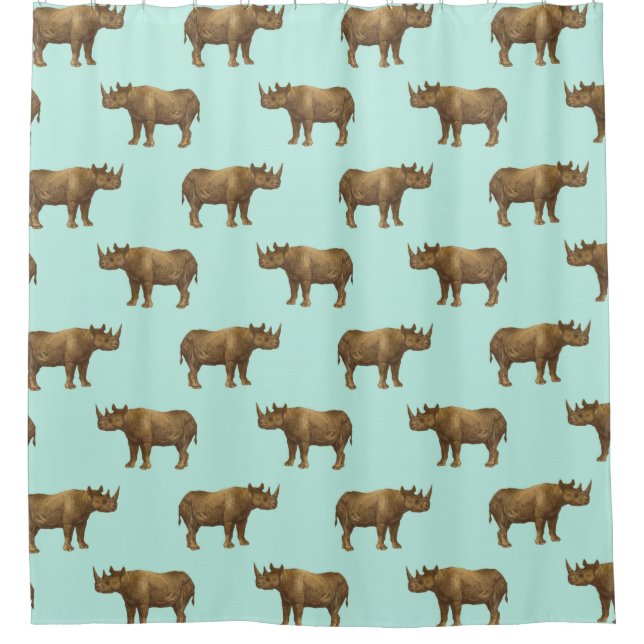 Rhino Pattern Teal and Golden Shower Curtain (Front)