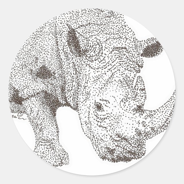 Rhino Pointillism Classic Round Sticker (Front)