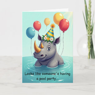 Rhino Pool Party Birthday Celebration Art Card
