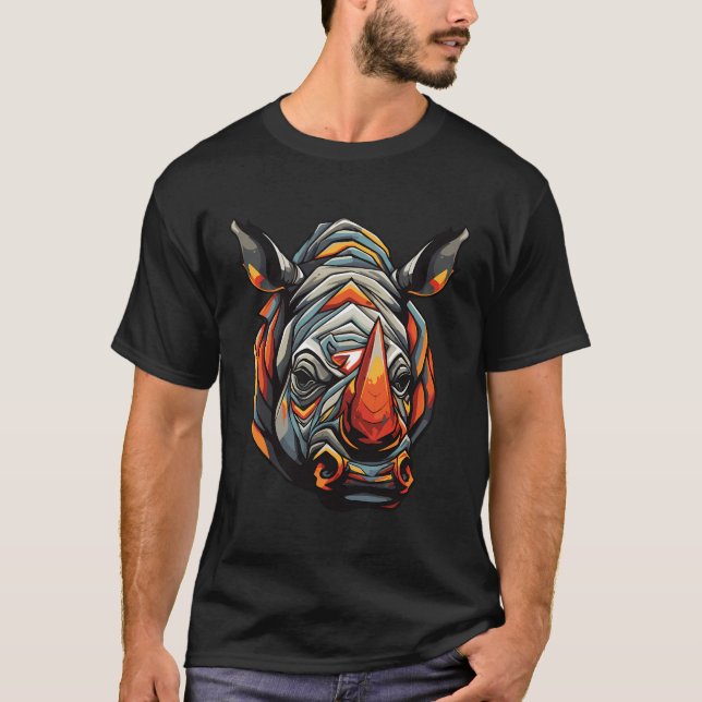 Rhino Portrait Colourful Animal Head Gym Workout T-Shirt (Front)