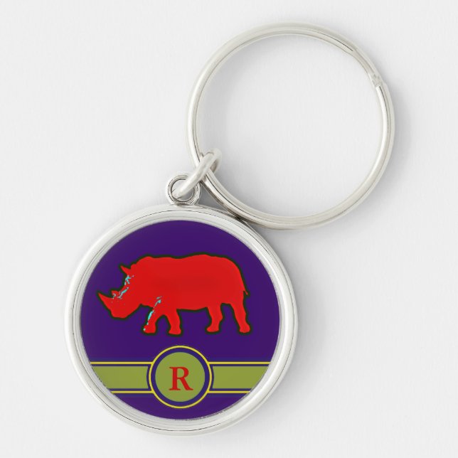 rhino R initial name letter Key Ring (Front)