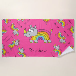 Rhino Rainbow Cute Kids Rhinoceros Beach Towel