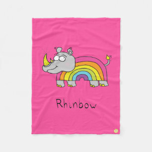 Rhino Rainbow Cute Kids Rhinoceros Fleece Blanket