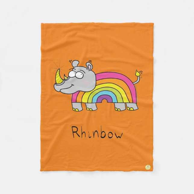 Rhino Rainbow Cute Kids Rhinoceros Fleece Blanket (Front)