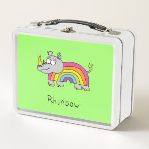 Rhino Rainbow Cute Kids Rhinoceros Metal Lunch Box