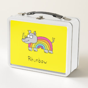 Rhino Rainbow Cute Kids Rhinoceros Metal Lunch Box