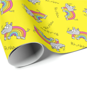 Rhino Rainbow Cute Kids Rhinoceros Wrapping Paper