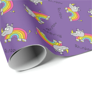 Rhino Rainbow Cute Kids Rhinoceros Wrapping Paper