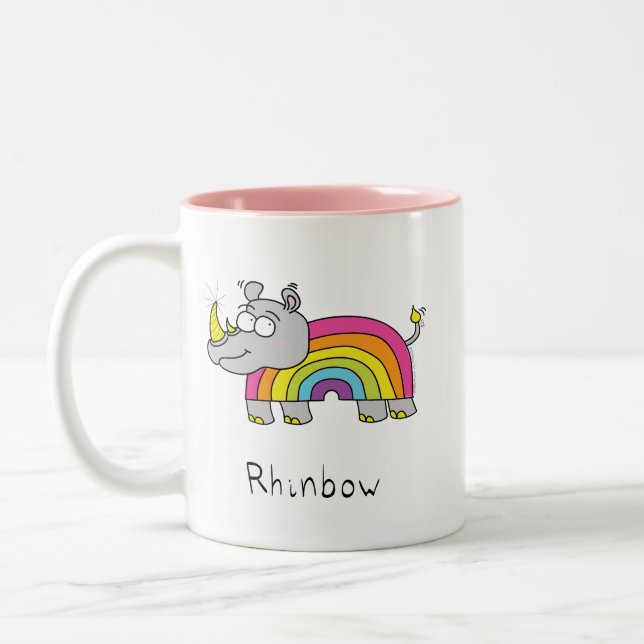 Rhino Rainbow Cute Kids Two-Tone Coffee Mug (Left)